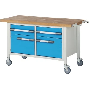 eurokraft pro Fahrbare Werkbank Serie 8000, Gestellbauweise, 2 Schubladen, 2 Türen, BxT 1500 x 700 mm