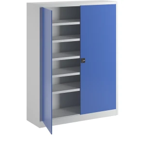 Pavoy Ball-Flügeltürschrank, Höhe 1950 mm, mit Vollblech-Türen, Breite 1500 mm, grau / blau