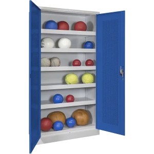 Pavoy Ball-Flügeltürschrank, Höhe 1950 mm, mit Lochblech-Türen, Breite 1000 mm, grau / blau