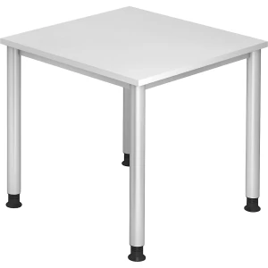 kaiserkraft Secretária, AxP 685 - 810 x 800 mm, 4 pernas em tubo redondo, largura 800 mm, cinza alumínio/branco, Secretária, AxP 685 - 810 x 800 mm, 4
