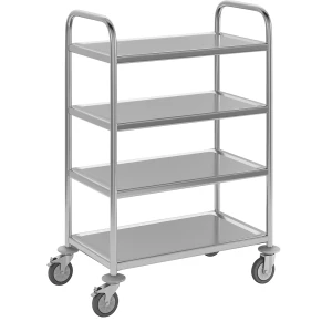 eurokraft basic Edelstahl-Servierwagen, 4 Etagen, LxBxH 705 x 405 x 1055 mm