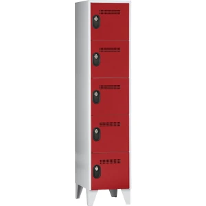 Wolf 5er-Schließfachschrank Köln, 1 Abteil, lichtgrau / feuerrot, 400 mm