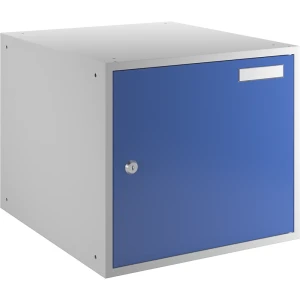 eurokraft basic Schließfachwürfel, HxBxT 350 x 400 x 450 mm, Vollblechtür, lichtgrau / enzianblau