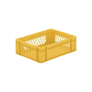 kaiserkraft Recipiente empilhável em formato Euro, paredes perfuradas, fundo fechado, CxLxA 400 x 300 x 120 mm, amarelo, embalagem de 5 unid.,