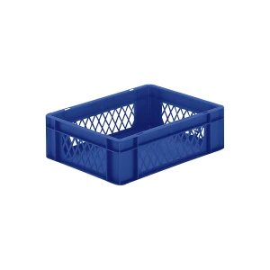 kaiserkraft Recipiente empilhável em formato Euro, paredes perfuradas, fundo fechado, CxLxA 400 x 300 x 120 mm, azul, embalagem de 5 unid., Recipiente