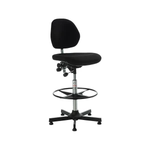 Arbeitsstuhl AEGA, hohe Ausführung mit Bodengleitern und Fußring, Stoffbezug, schwarz, höhenverstellbar 670 - 930 mm kaiserkraft