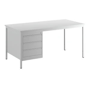 eurokraft basic Meisterschreibtisch, lichtgrau, Schubladen 3 x 140 mm, BxT 1600 x 800 mm