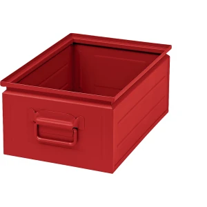 kaiserkraft Caixa empilhável em chapa de aço, volume aprox. 25 l, vermelho fogo RAL 3000, Caixa empilhável em chapa de aço, volume aprox. 25 l,
