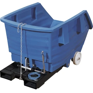 kaiserkraft Recipiente basculante em polietileno, com bolsas de entrada e rodas, volume 1 m³, azul, Recipiente basculante em polietileno, com bolsas