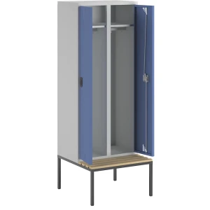 eurokraft pro Spind Bremen Sitzbank, 2 Abteile, Türen brillantblau, Breite 800 mm
