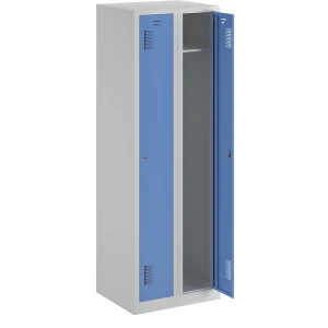 eurokraft basic Spind Amsterdam, 2 Abteile, lichtgrau / lichtblau, Breite 600 mm, Zylinderschloss