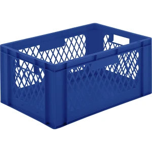 kaiserkraft Recipiente empilhável em formato Euro, paredes perfuradas, fundo fechado, CxLxA 600 x 400 x 270 mm, azul, embalagem de 5 unid., Recipiente