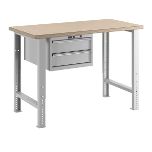 LISTA Werkbank im Baukastensystem, Höhe 740 - 1090 mm, Hängeschrank, 2 Schubladen, lichtgrau, Tischbreite 1500 mm