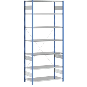 eurokraft pro Steckregal, Bauart leicht, einseitig, HxBxT 3000 x 1300 x 600 mm, blau/verzinkt, Grundregal