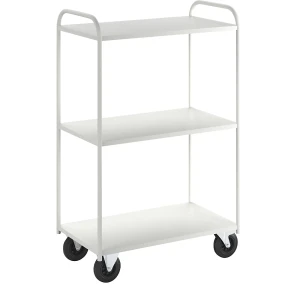 Kongamek Etagenwagen KM41, 3 Etagen, LxBxH 955 x 550 x 1470 mm, weiß, 2 Lenkrollen mit Stopp, 2 Bockrollen