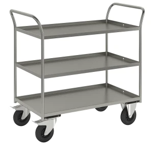 Kongamek Tischwagen KM41, 3 Etagen mit Aufkantung, LxBxH 1070 x 550 x 1000 mm, verzinkt, 2 Lenkrollen mit Stopp, 2 Bockrollen