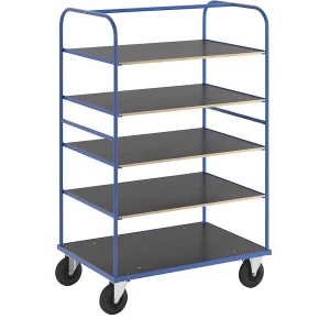 Kongamek Multi-Etagenwagen KM338, LxBxH 1200 x 800 x 1800 mm, blau, 2 Lenkrollen mit Stopp, 2 Bockrollen