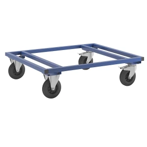 Kongamek Paletten-Fahrgestell KM217, LxBxH 1200 x 1000 x 305 mm, blau, 2 Lenkrollen mit Stopp, 2 Bockrollen