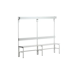 Sypro Umkleidebank aus Edelstahl, HxT 1650 x 375 mm, Länge 2000 mm, 6 Haken, lichtgrau