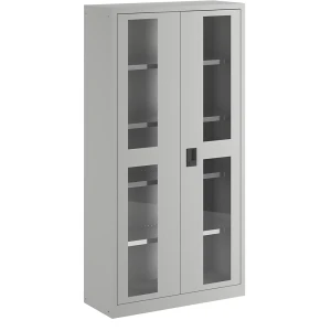 LISTA Flügeltürschrank, Sichtfenstertüren, HxB 1950 x 1000 mm, Tiefe 400 mm, lichtgrau RAL 7035