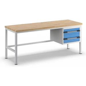 eurokraft pro Werkbank, Gestellbauweise Serie 8000, 2 Schubladen: 1 x 150 mm, 1 x 210 mm, BxT 2000 x 700 mm