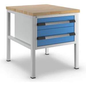 eurokraft pro Werkbank, Gestellbauweise Serie 8000, 2 Schubladen: 1 x 150 mm, 1 x 210 mm, BxT 750 x 900 mm