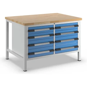 eurokraft pro Werkbank, Gestellbauweise Serie 8000, 8 Schubladen, BxT 1250 x 900 mm