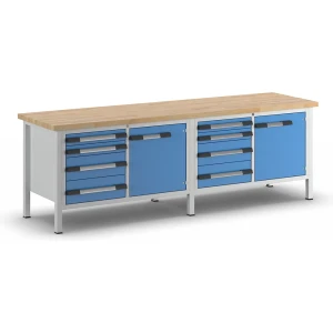 eurokraft pro Bancada de trabalho, estrutura modular série 8000 , 8 gavetas: 4 x 90, 4 x 180 mm, 2 portas 540 mm, LxP 2500 x 700 mm, Bancada de