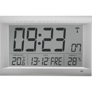 LCD-Funkwanduhr, HxBxT 265 x 415 x 45 mm, silber matt kaiserkraft