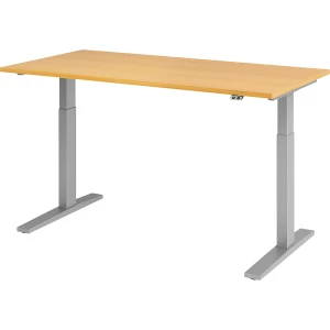UPLINER-K - Schreibtisch, elektrisch höhenverstellbar, mit Tastschalter, BxT 1600 x 800 mm, Buche/alusilber kaiserkraft