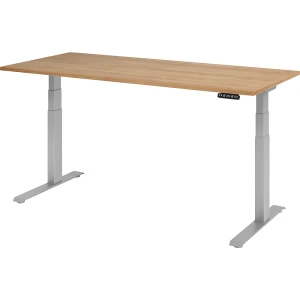 kaiserkraft UPLINER-K - Secretária, regulável eletricamente em altura, com interruptor de memória, LxP 1800 x 800 mm, nogueira/cinza alumínio,