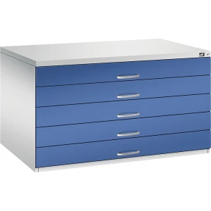 C+P Zeichnungsschrank, DIN A0, 5 Schubladen, Höhe 760 mm, lichtgrau / enzianblau