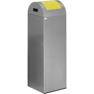 VAR Selbstlöschender Wertstoffsammler, Volumen 89 l, HxBxT 1045 x 320 x 320 mm, silber, Klappe gelb