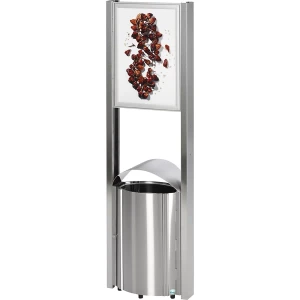 VAR Coletor de lixo com área publicitária , capacidade 50 l, AxLxP 1800 x 580 x 350 mm, aço inoxidável, Coletor de lixo com área publicitária,