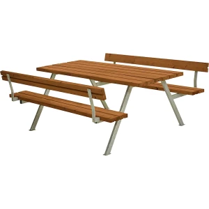 Gruppensitzbank, Gestell Stahl, feuerverzinkt, LxT 1770 x 1850 mm, Nadelholz, teakfarben, mit Lehne kaiserkraft