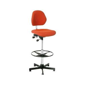 Arbeitsstuhl AEGA, hohe Ausführung mit Bodengleitern und Fußring, Stoffbezug, rot, höhenverstellbar 670 - 930 mm kaiserkraft