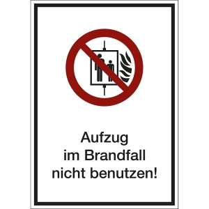 Kombizusatzschild mit Text für Verbotszeichen, Aufzug im Brandfall nicht benutzen, VE 10 Stk, Kunststoff, LxHxT 210 x 297 x 1 mm kaiserkraft