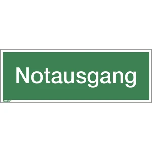 Kombizusatzschild mit Text für Rettungszeichen, Notausgang, Folie, VE 10 Stk, Folie, langnachleuchtend, LxHxT 400 x 140 x 0,1 mm kaiserkraft