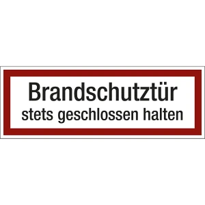 Brandschutzkennzeichen für die Feuerwehr, Brandschutztür stets geschlossen halten, VE 10 Stk, Folie, LxH 297 x 105 mm kaiserkraft