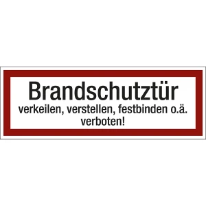 kaiserkraft Brandschutzkennzeichen für die Feuerwehr, Brandschutztür verkeilen, verstellen, festbinden o. ä. verboten!, VE 10 Stk, Kunststoff, LxH 297