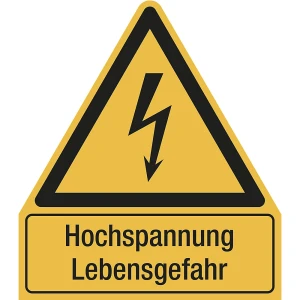 Kombischilder mit Text für Warnkennzeichen, Hochspannung Lebensgefahr, dreieckig, VE 10 Stk, Kunststoff, LxH 210 x 240 mm kaiserkraft