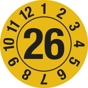 kaiserkraft Placa de teste, número anual, película para documentos, Ø 25 mm, em círculo, embalagem de 10 unid., 26, amarelo, Placa de teste, número