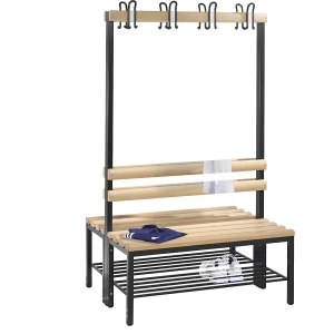 C+P Banco de vestiário BASIC, com dois lados , barras em faia, comprimento 1000 mm, grade para sapatos, Banco de vestiário BASIC, com dois lados,