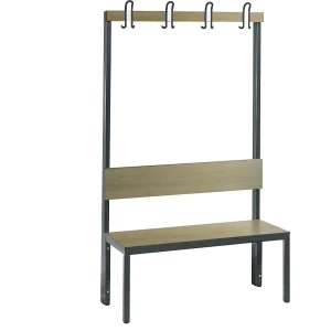 C+P Umkleidebank COMFORT, einseitig, HPL, Lehne und Hakenleiste, Länge 1000 mm, Dekor Eiche
