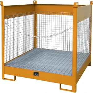 eurokraft pro Lager- und Transportpalette mit Auffangwanne, 3 Gitterwände, für 4 Fässer à 200 l, orange, ab 3 Stk