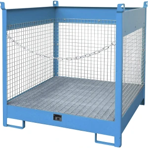 eurokraft pro Lager- und Transportpalette mit Auffangwanne, 3 Gitterwände, für 4 Fässer à 200 l, blau