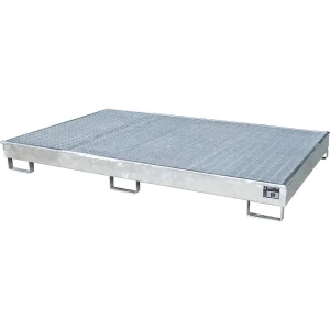 eurokraft pro Regal-Bodenwanne mit PE-Einsatz, mit Rost, 240 l, LxBxH 2165 x 1315 x 230 mm, verzinkt, ab 3 Stk