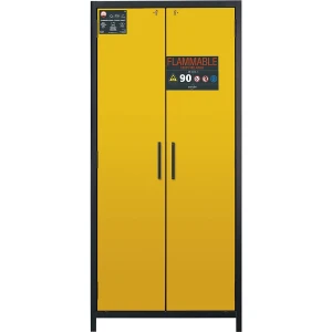 asecos Feuerbeständiger Gefahrstoffschrank FM/UL/ULC/Typ 90, 2 Türen, HxBxT 1953 x 893 x 615 mm, grau/gelb
