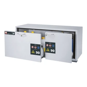 asecos Feuerbeständiger Gefahrstoff-Unterbauschrank Typ 90, HxB 600 x 1402 mm, 2 Schubladen, lichtgrau