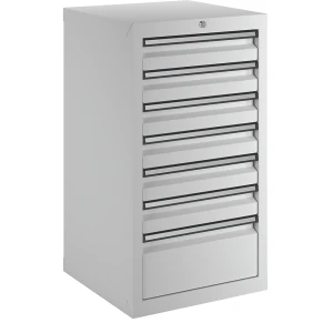 Schubladenschrank, HxBxT 900 x 500 x 500 mm, 6 Schubladen 100 mm, 1 Schublade 200 mm hoch, Schubladen und Korpus lichtgrau kaiserkraft